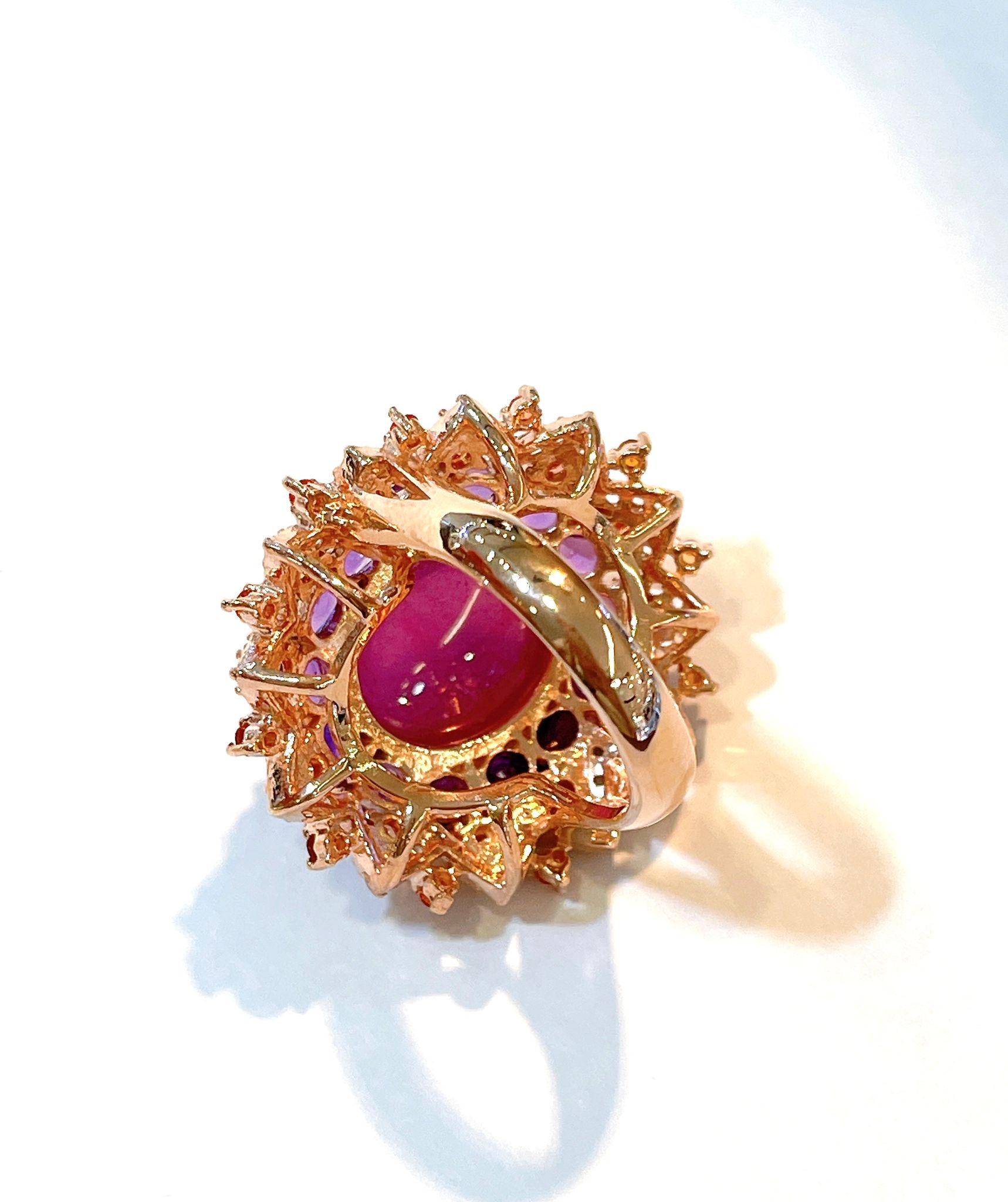 Bochic “Orient” Ruby, Amethyst & Multi Gem Cocktail Ring In 18K Gold & Silver For Sale 5