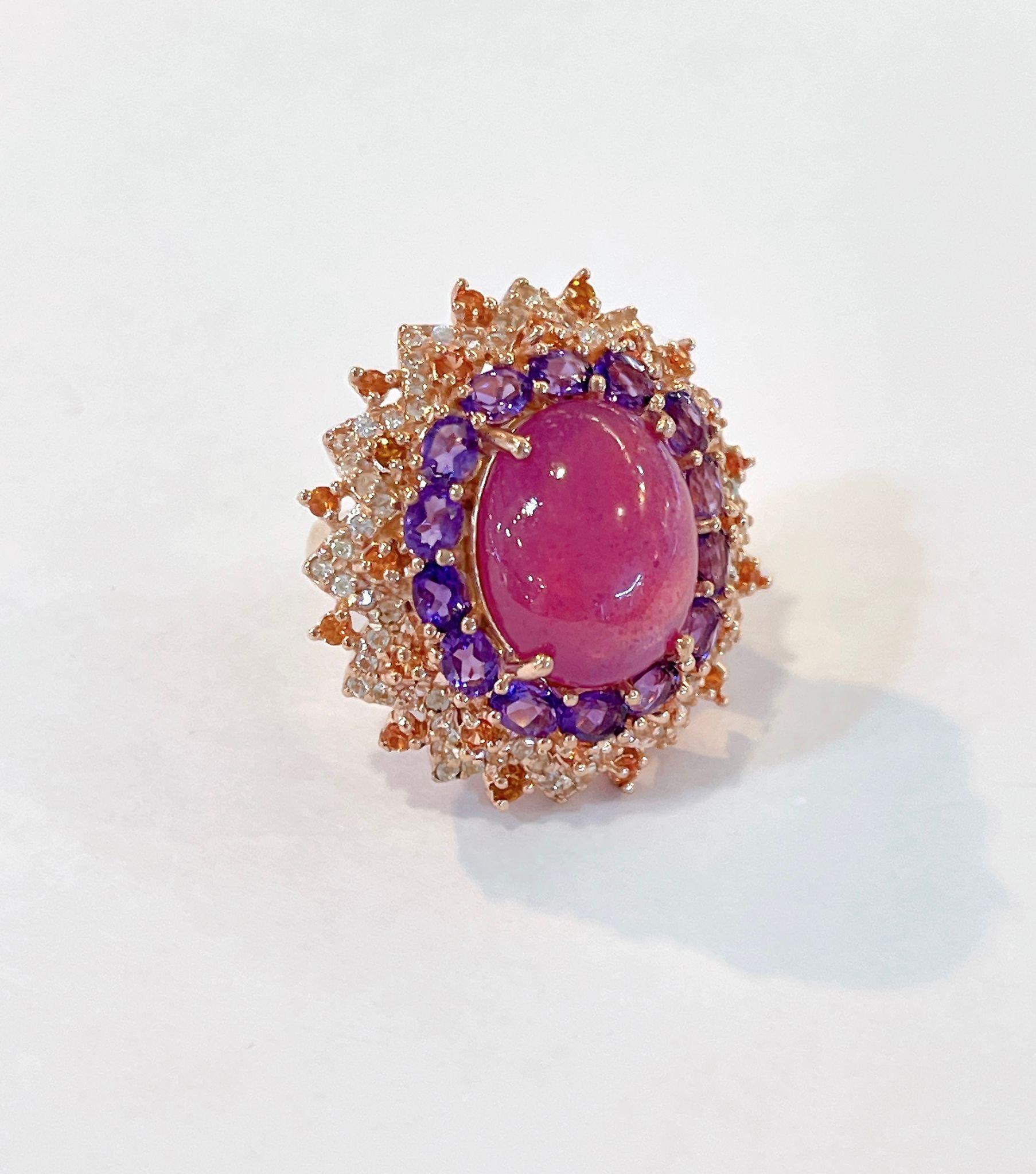 Bochic “Orient” Ruby, Amethyst & Multi Gem Cocktail Ring In 18K Gold & Silver For Sale 7