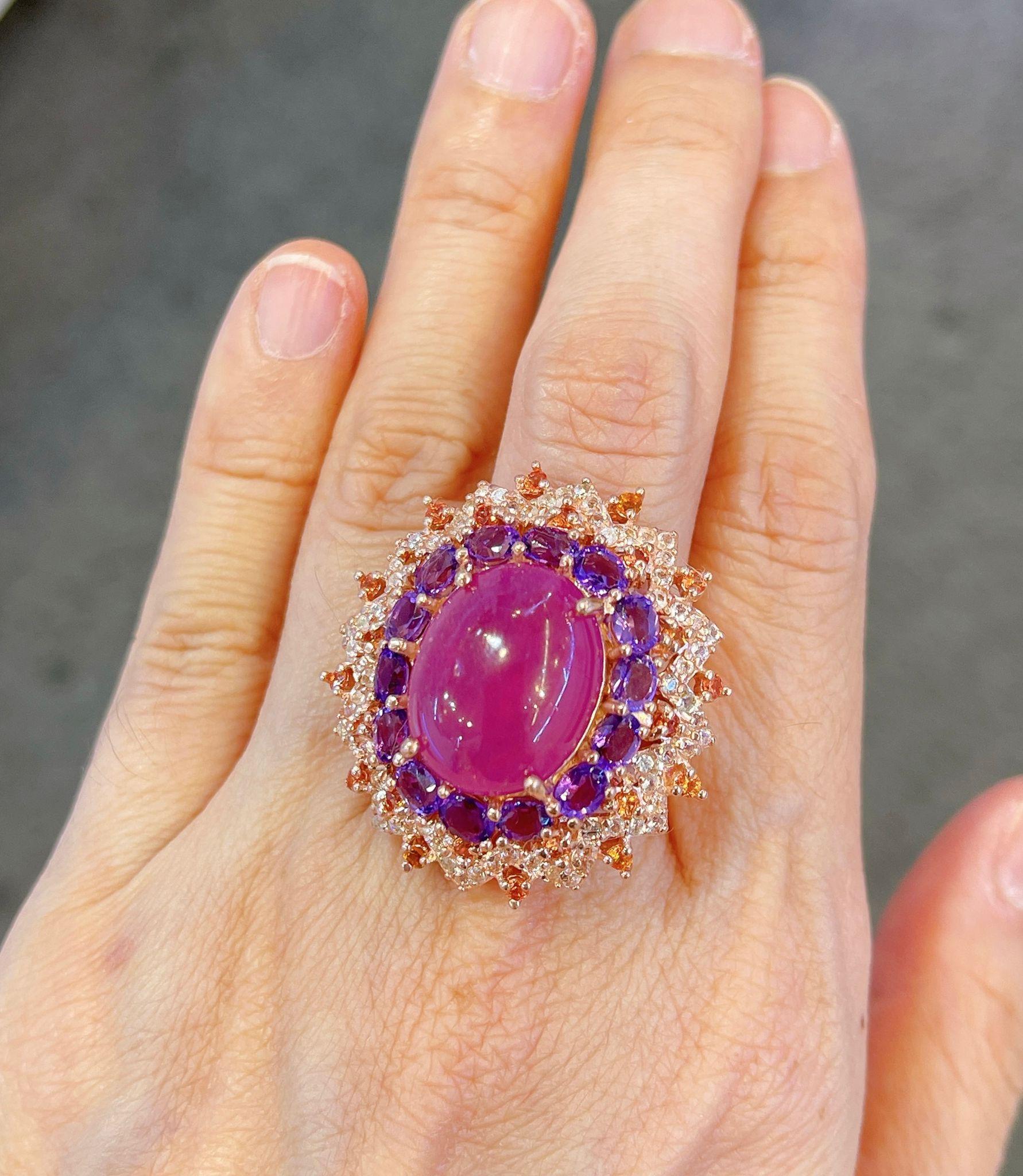 Bochic “Orient” Ruby, Amethyst & Multi Gem Cocktail Ring In 18K Gold & Silver For Sale 9