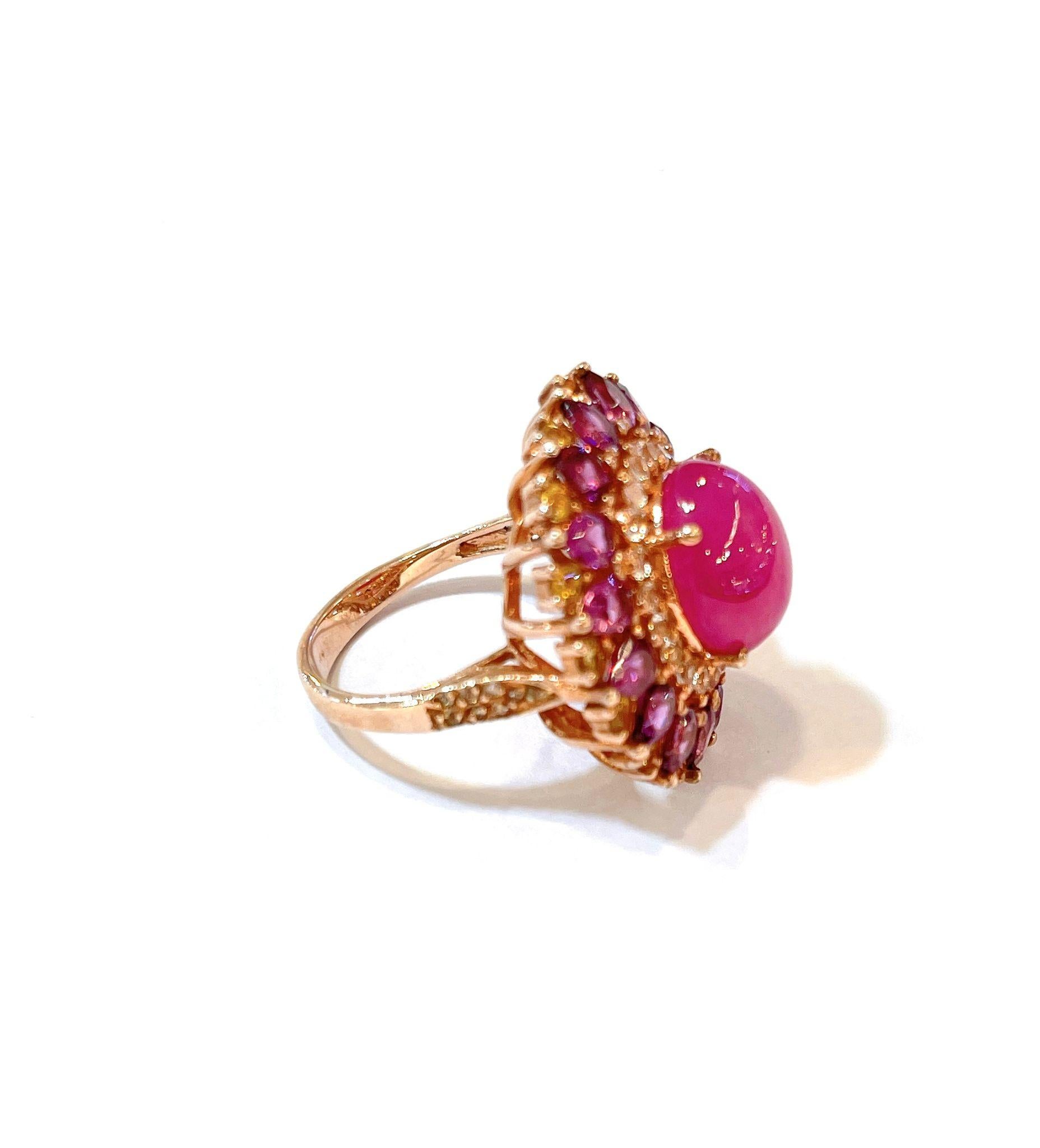 Baroque Bochic “Orient” Ruby, Amethyst & Multi Gem Cocktail ring In 18K Gold & Silver For Sale
