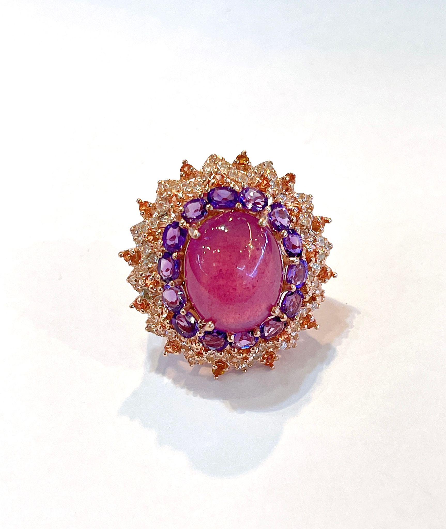 Bochic “Orient” Ruby, Amethyst & Multi Gem Cocktail Ring In 18K Gold & Silver In New Condition For Sale In New York, NY