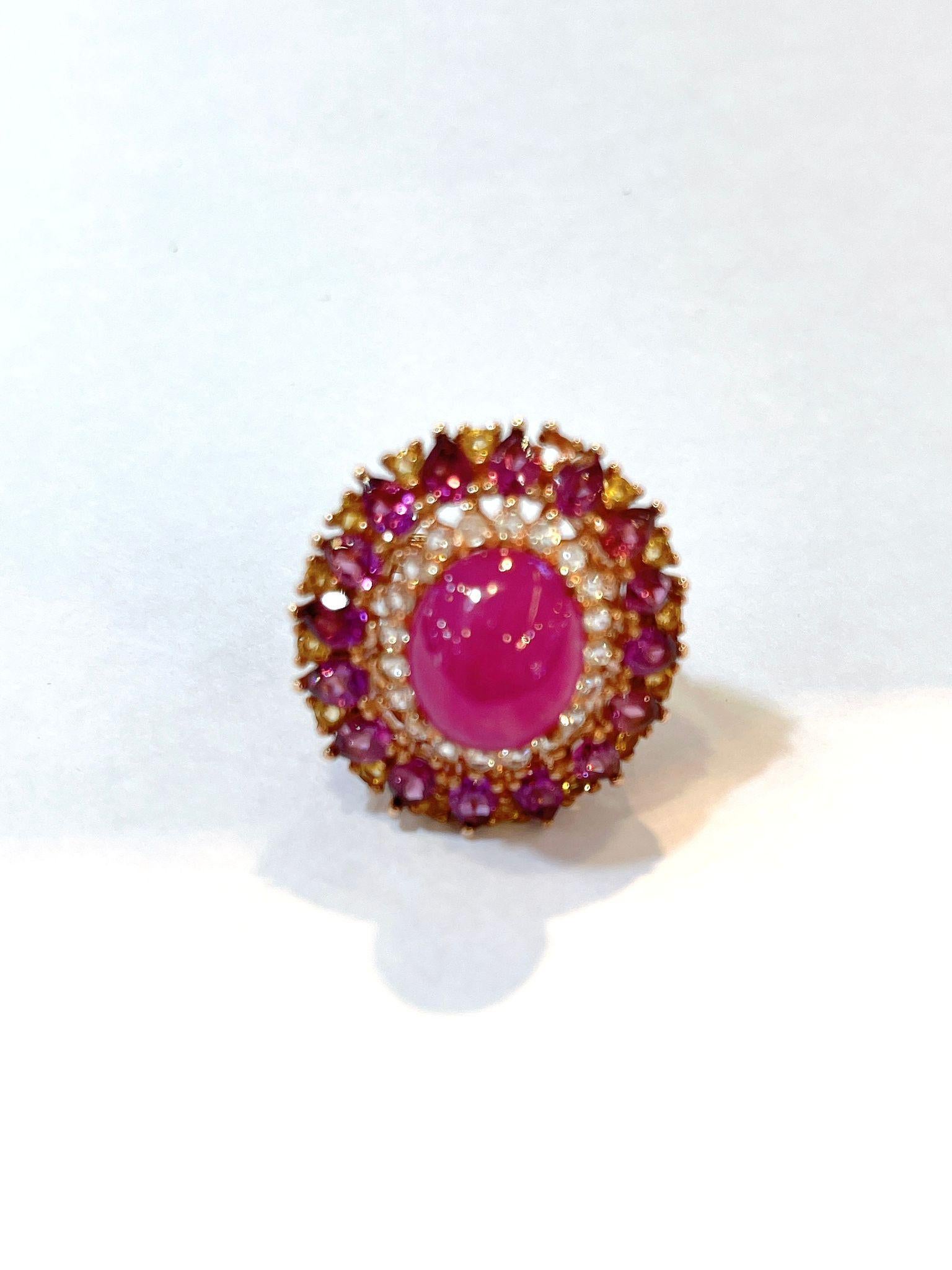 Women's or Men's Bochic “Orient” Ruby, Amethyst & Multi Gem Cocktail ring In 18K Gold & Silver For Sale
