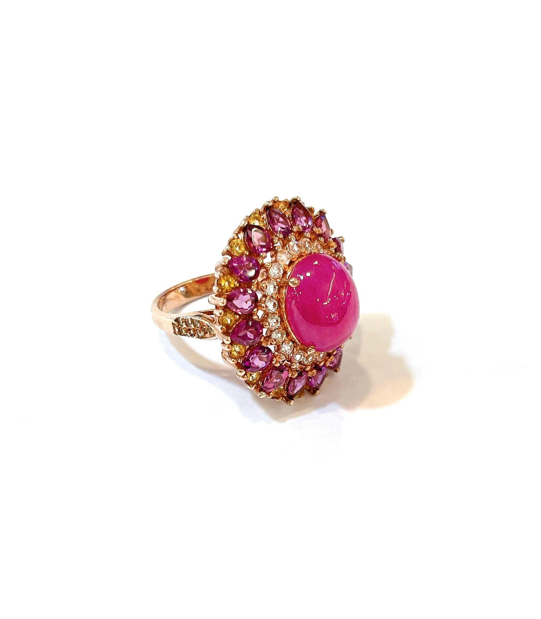 Bochic “Orient” Ruby, Amethyst & Multi Gem Cocktail ring In 18K Gold & Silver For Sale 1