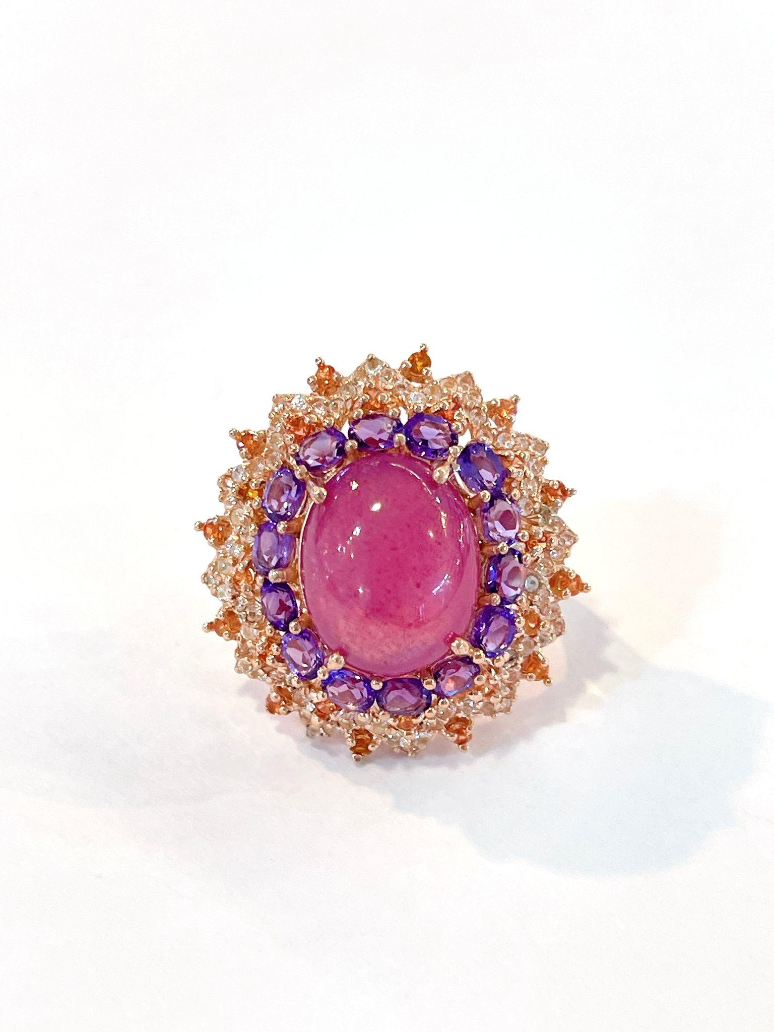 Bochic “Orient” Ruby, Amethyst & Multi Gem Cocktail Ring In 18K Gold & Silver For Sale 2