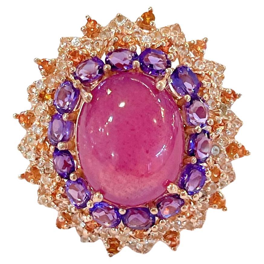 Bochic “Orient” Ruby, Amethyst & Multi Gem Cocktail Ring In 18K Gold & Silver
