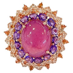 Bochic “Orient” Ruby, Amethyst & Multi Gem Cocktail Ring In 18K Gold & Silver