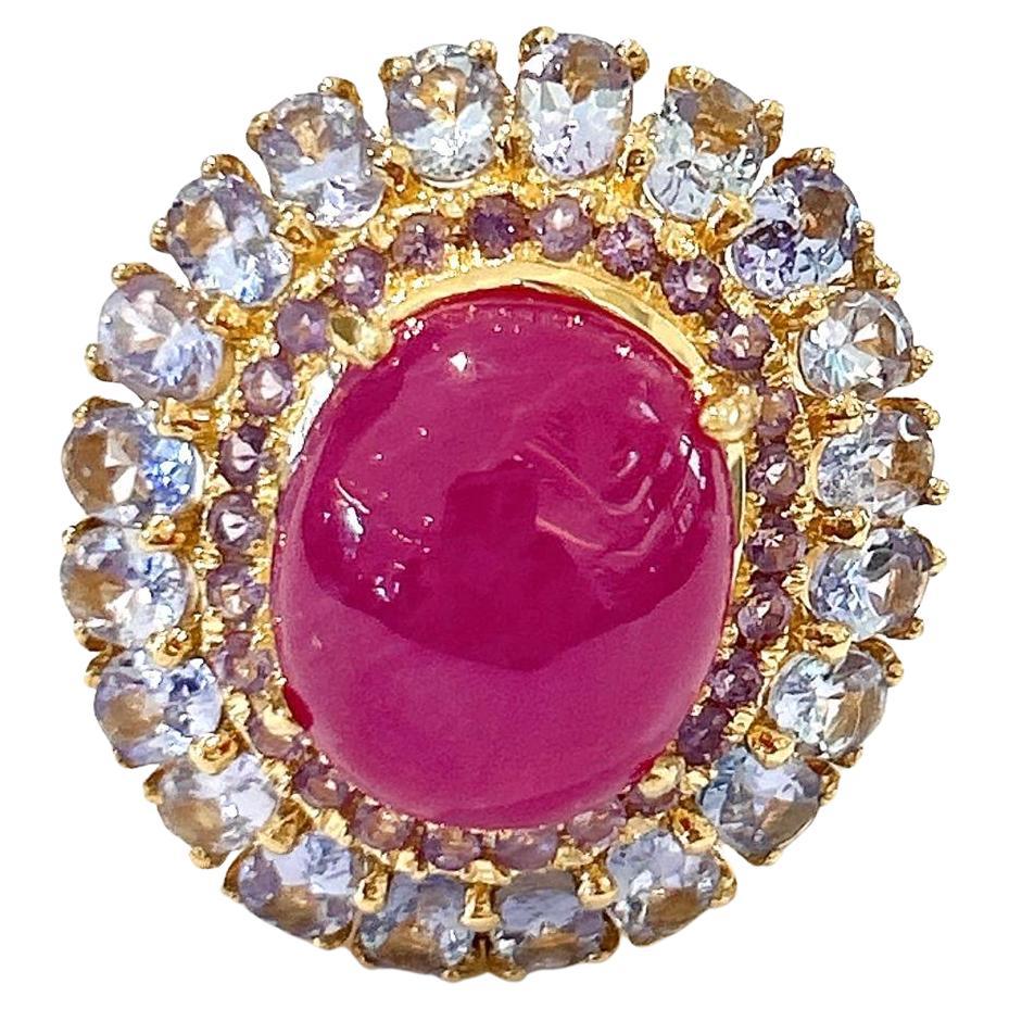 Bochic “Orient” Ruby, Amethyst & Multi Gem Cocktail ring  In 18K Gold & Silver For Sale