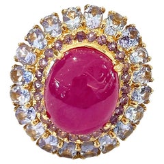 Bague cocktail "Orient" en rubis, améthyste et pierres multiples Bochic  En or et argent 18K