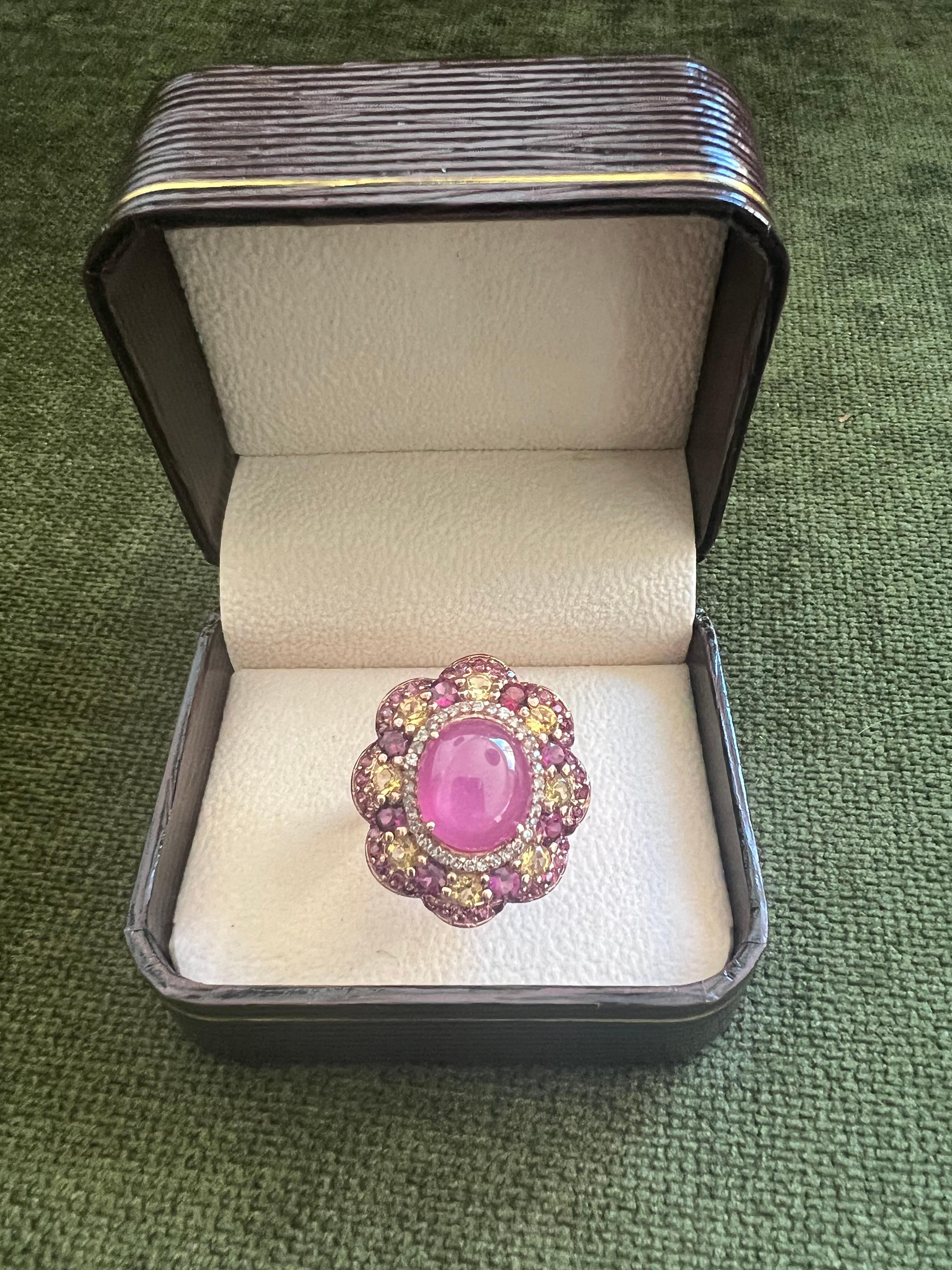 Bochic “Orient” Ruby, Amethyst & Multi Gem Cocktail Ring Set 18K Gold & Silver For Sale 4