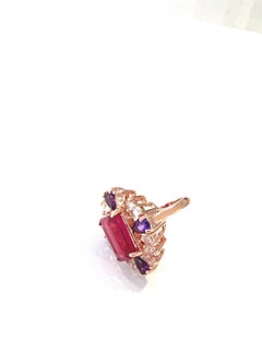 Bochic “Orient” Vintage Ruby, Amethyst & Gem Cocktail Ring Set 18K Gold & Silver