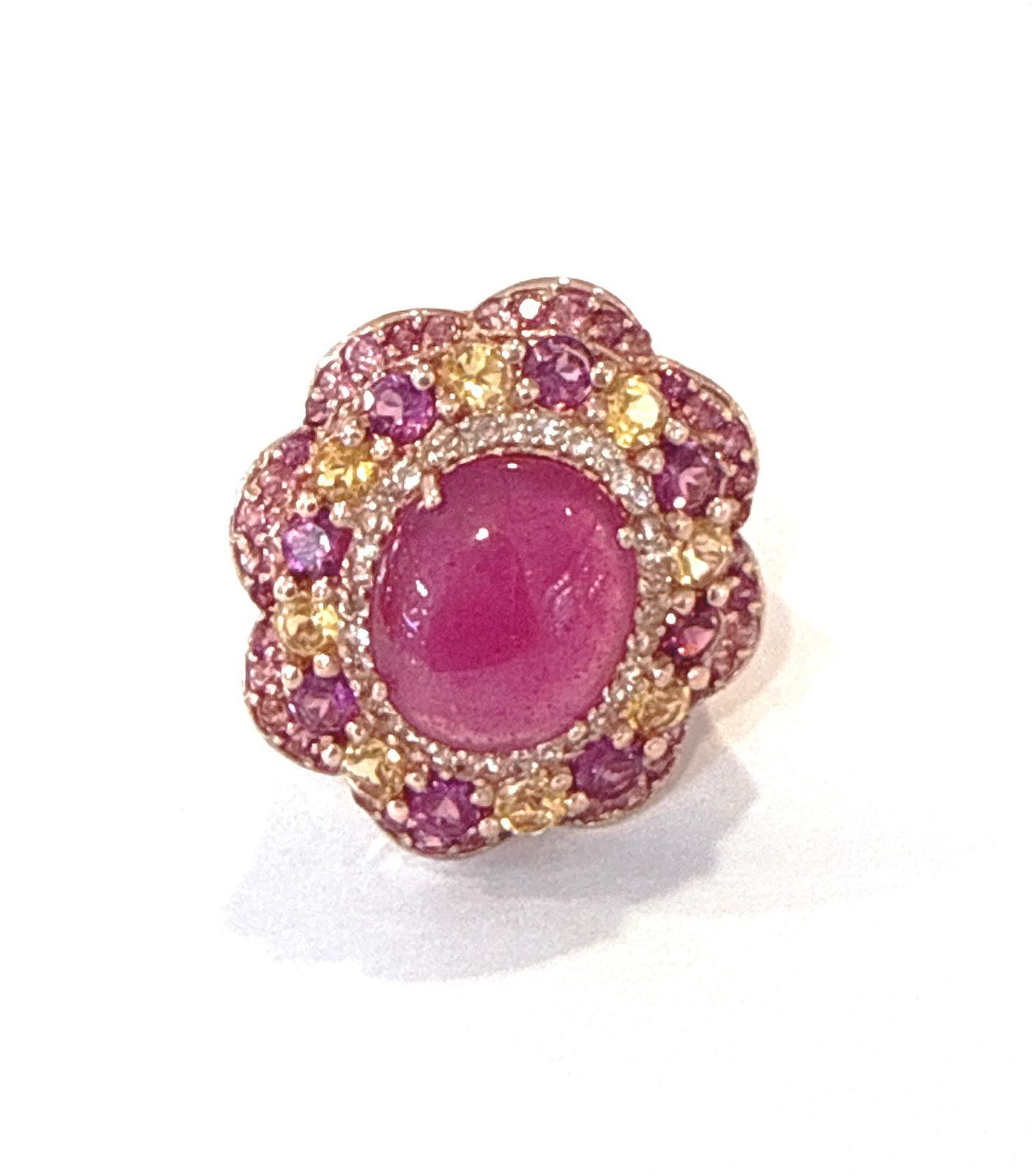 Bochic “Orient” Ruby, Amethyst & Multi Gem Cocktail Ring Set 18K Gold & Silver 

Natural Red Ruby -12 Carat
Natural Amethyst  - 4  Carat 
Natural Lemon Topaz  - 4 Carat 
Natural White Topaz - 2 Carat 

This Ring is from the 