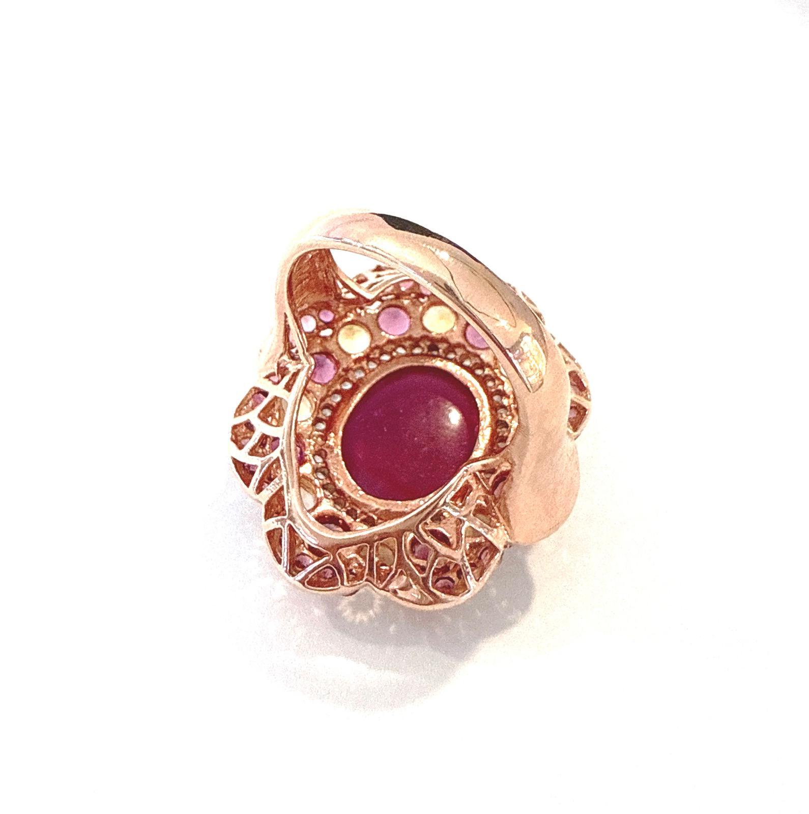 Baroque Bochic “Orient” Ruby, Amethyst & Multi Gem Cocktail Ring Set 18K Gold & Silver For Sale