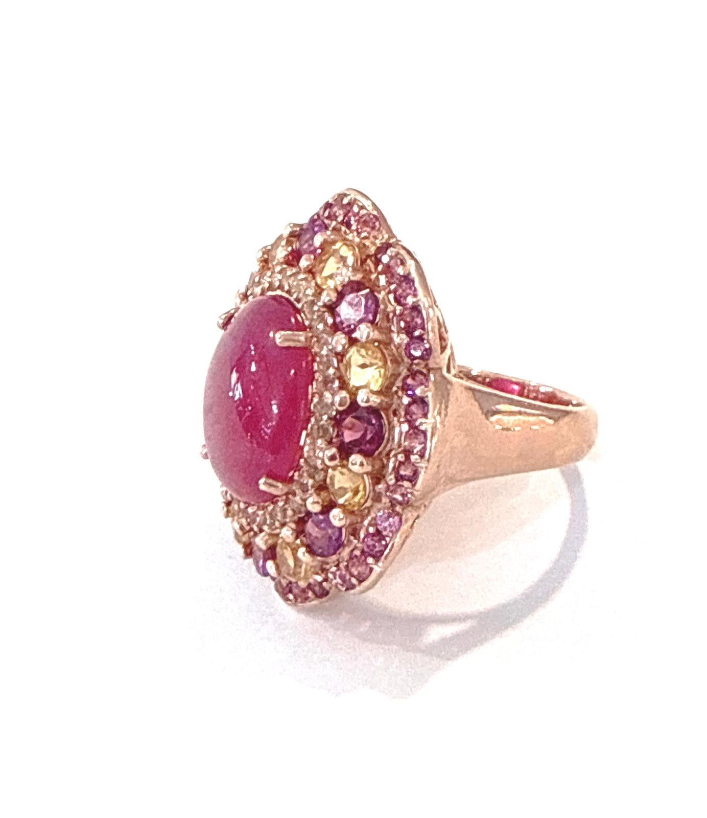 Brilliant Cut Bochic “Orient” Ruby, Amethyst & Multi Gem Cocktail Ring Set 18K Gold & Silver For Sale