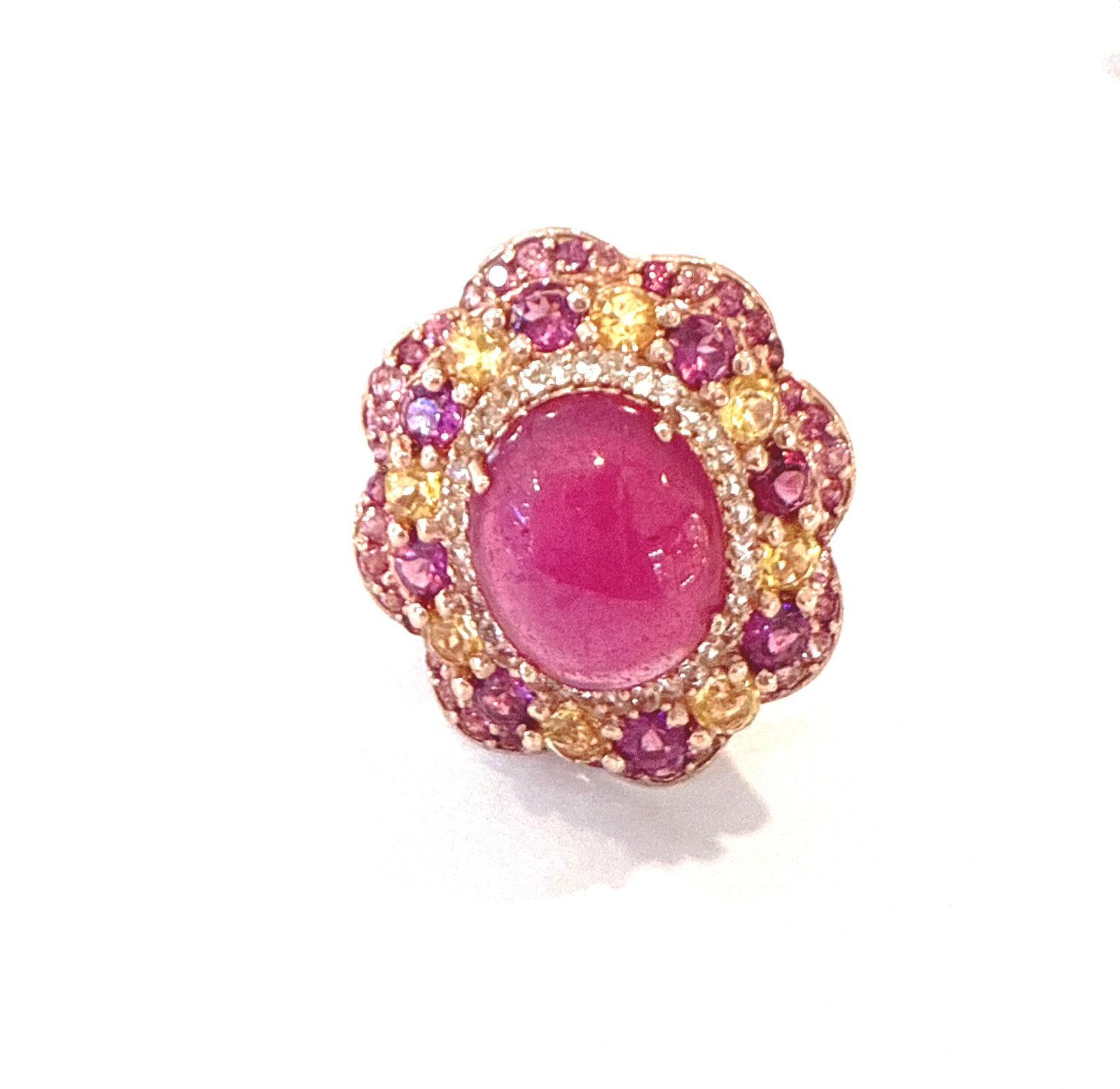 Bochic “Orient” Ruby, Amethyst & Multi Gem Cocktail Ring Set 18K Gold & Silver In New Condition For Sale In New York, NY
