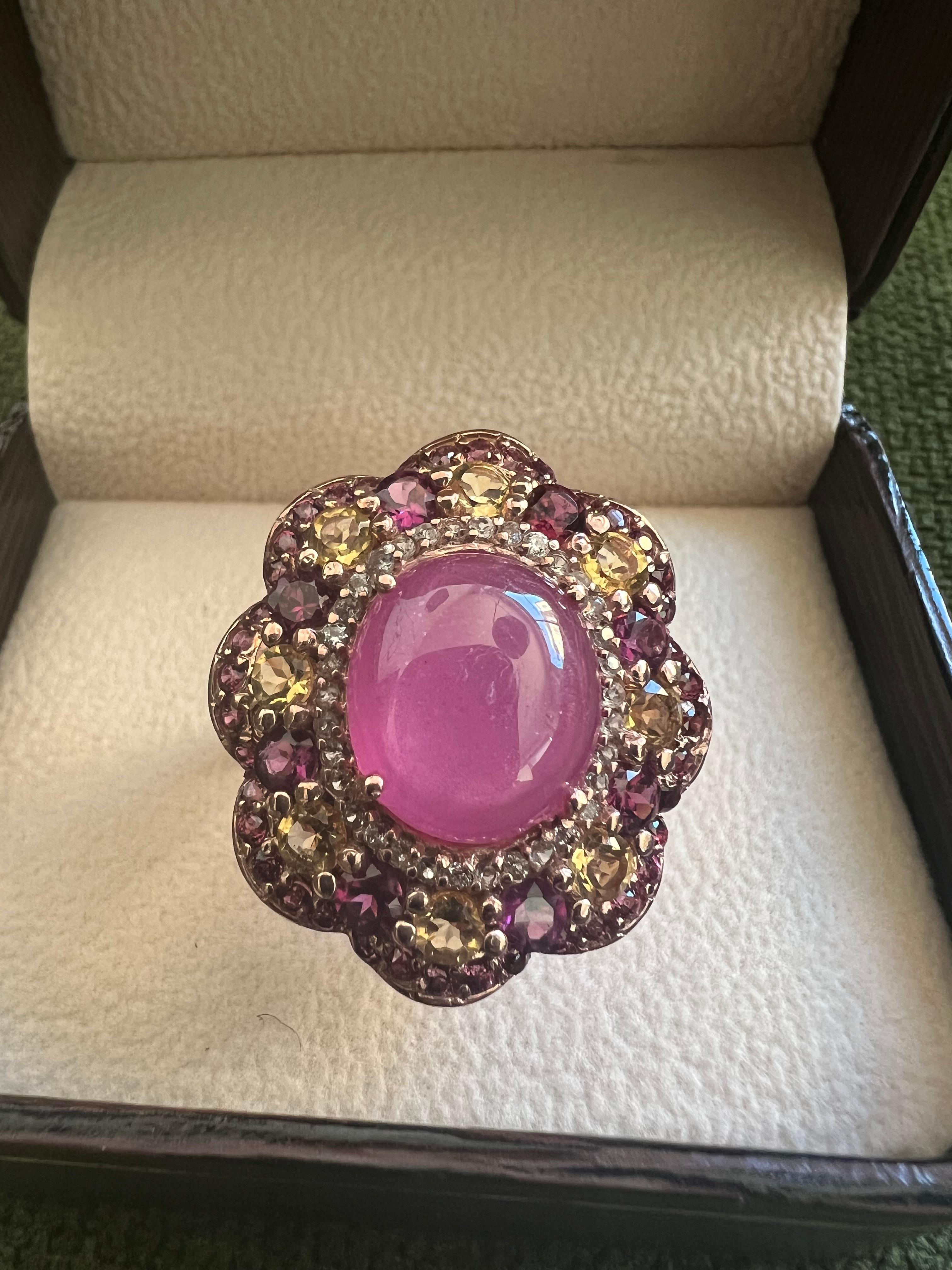 Women's or Men's Bochic “Orient” Ruby, Amethyst & Multi Gem Cocktail Ring Set 18K Gold & Silver For Sale