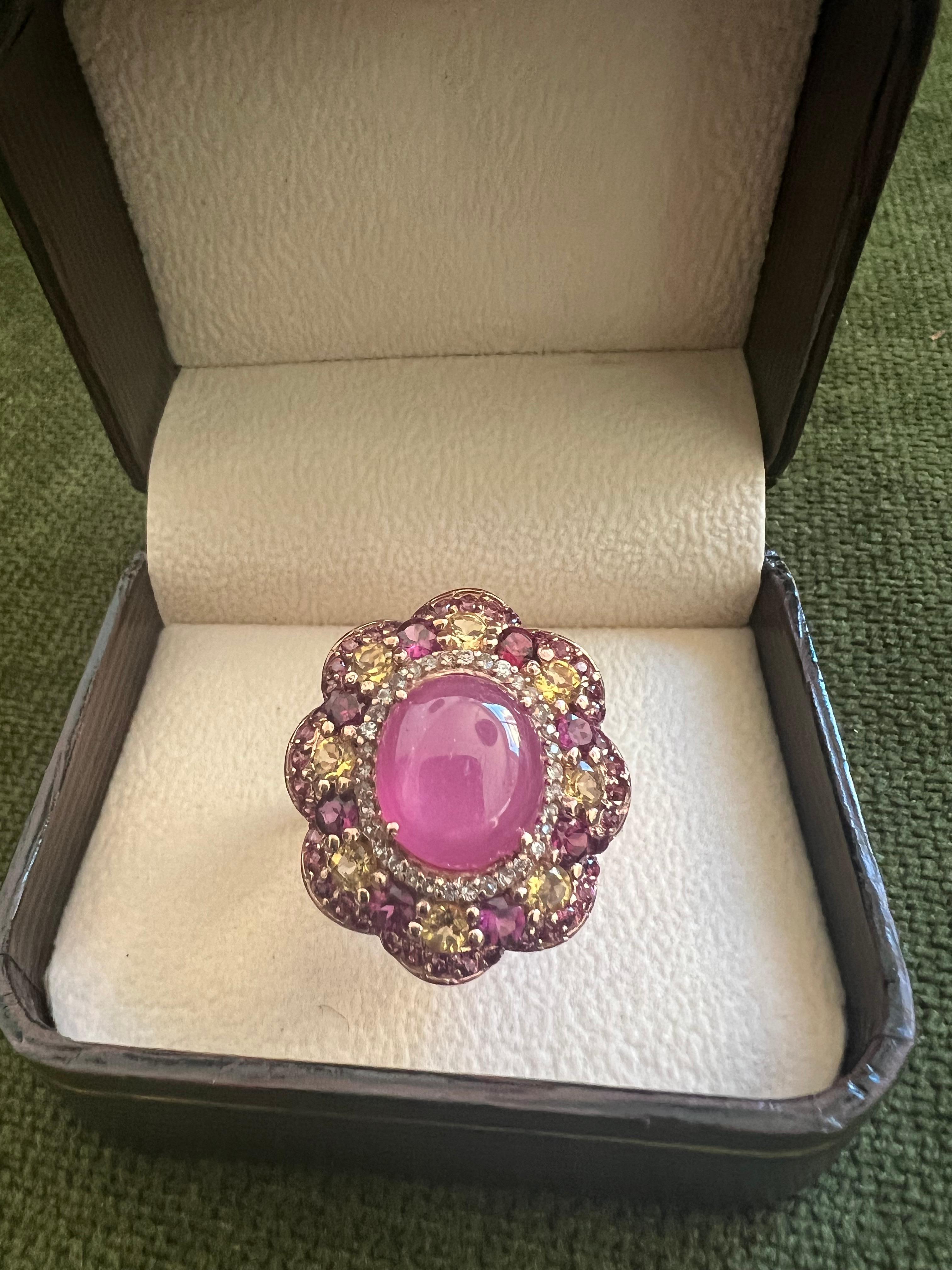 Bochic “Orient” Ruby, Amethyst & Multi Gem Cocktail Ring Set 18K Gold & Silver For Sale 1