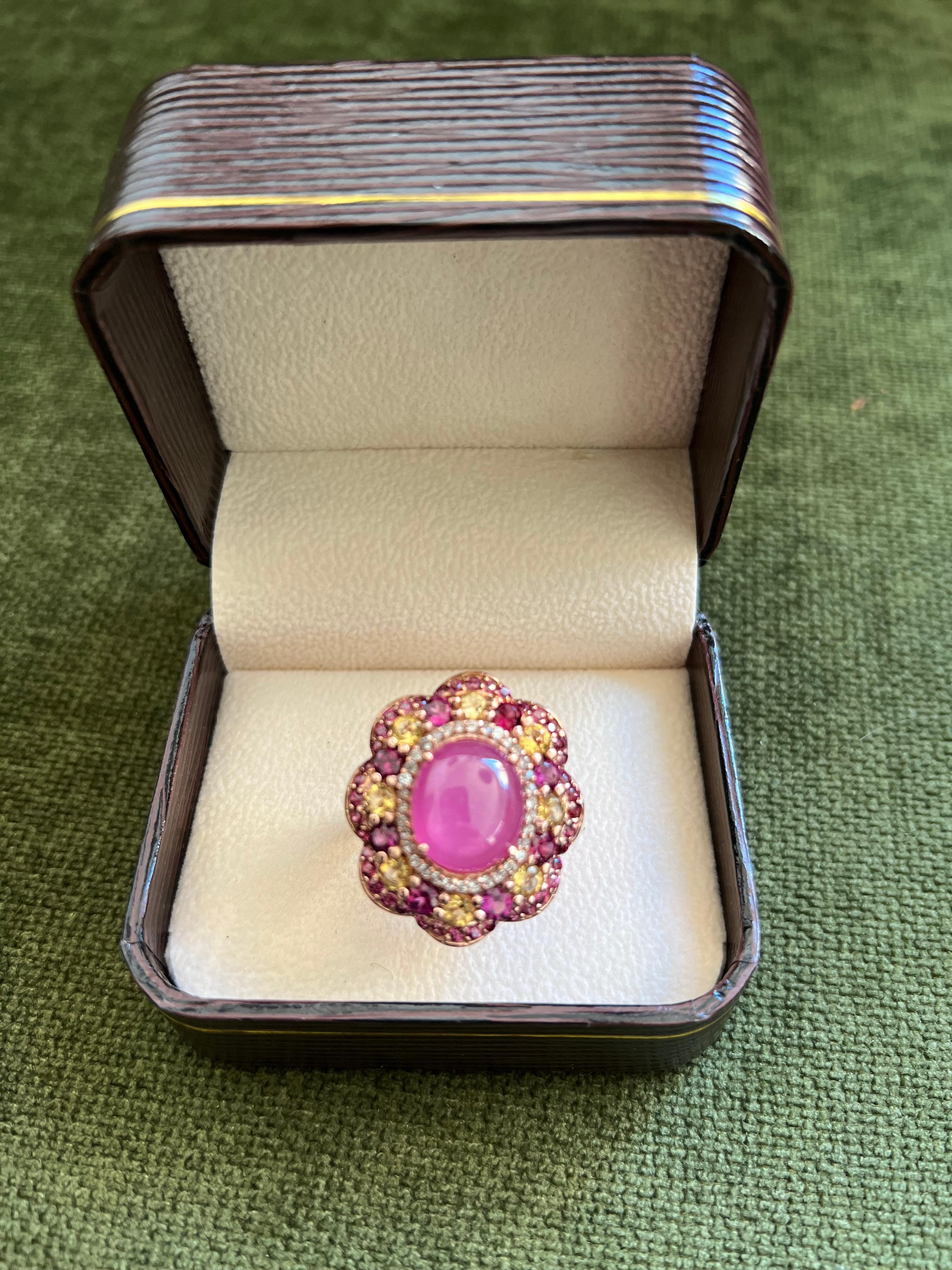 Bochic “Orient” Ruby, Amethyst & Multi Gem Cocktail Ring Set 18K Gold & Silver For Sale 2