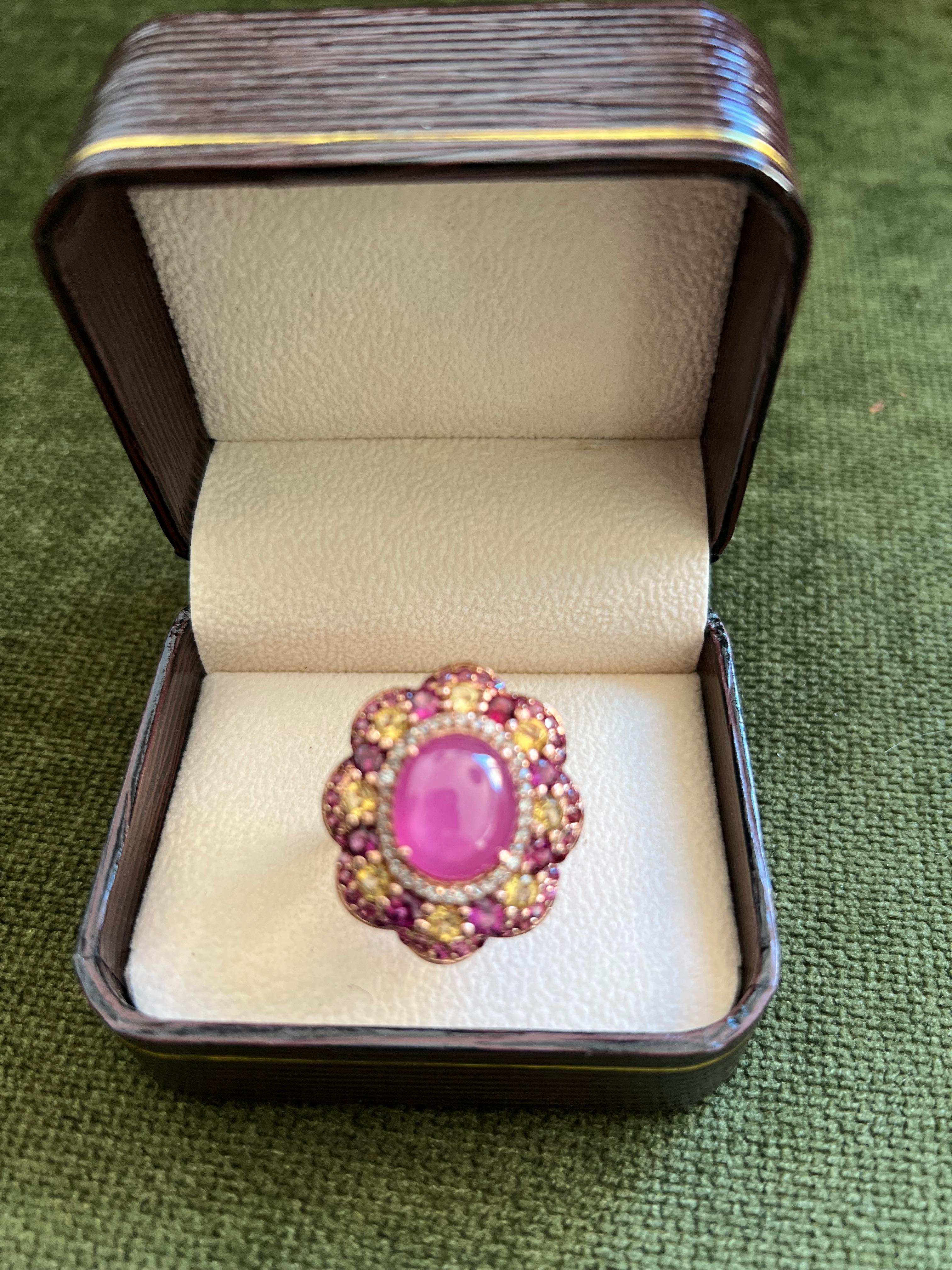 Bochic “Orient” Ruby, Amethyst & Multi Gem Cocktail Ring Set 18K Gold & Silver For Sale 3