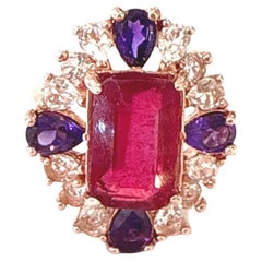 Bochic “Orient” Ruby, Amethyst & Multi Gem Cocktail Ring Set 18K Gold & Silver