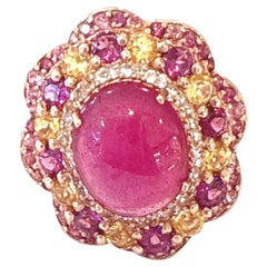 Bochic “Orient” Ruby, Amethyst 
Multi Gem Cocktail Ring Set 18K Gold 
Silver