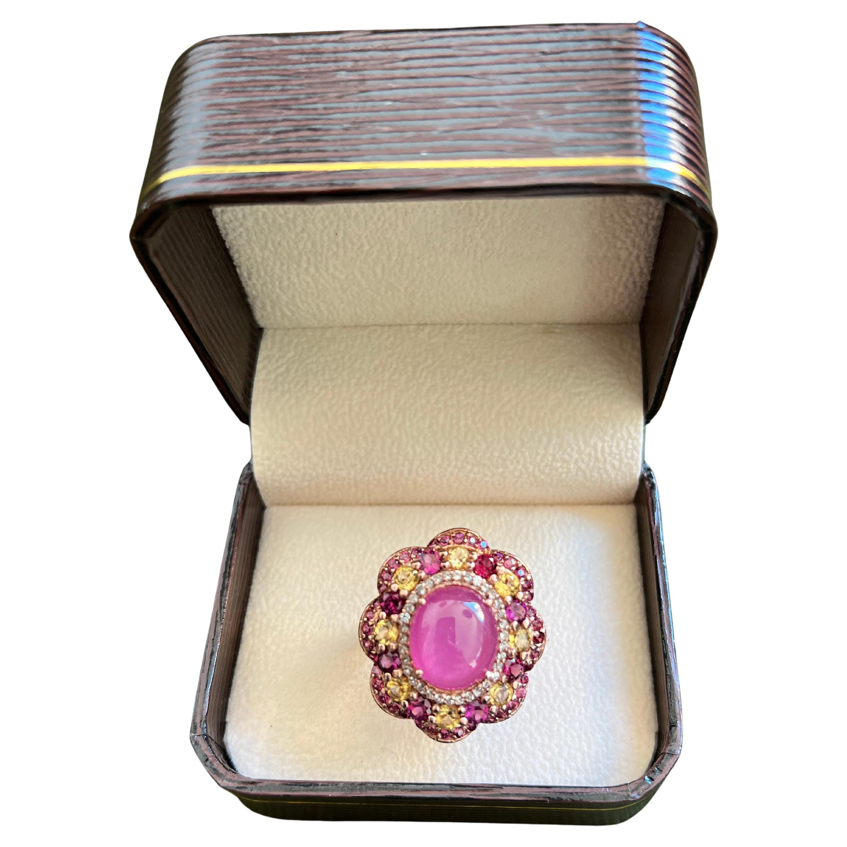 Bochic “Orient” Ruby, Amethyst & Multi Gem Cocktail Ring Set 18K Gold & Silver