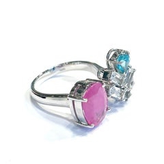 Rubino "Oriente" di Bochic, Anello Cocktail Appetito e Topazio in oro 18 carati e argento