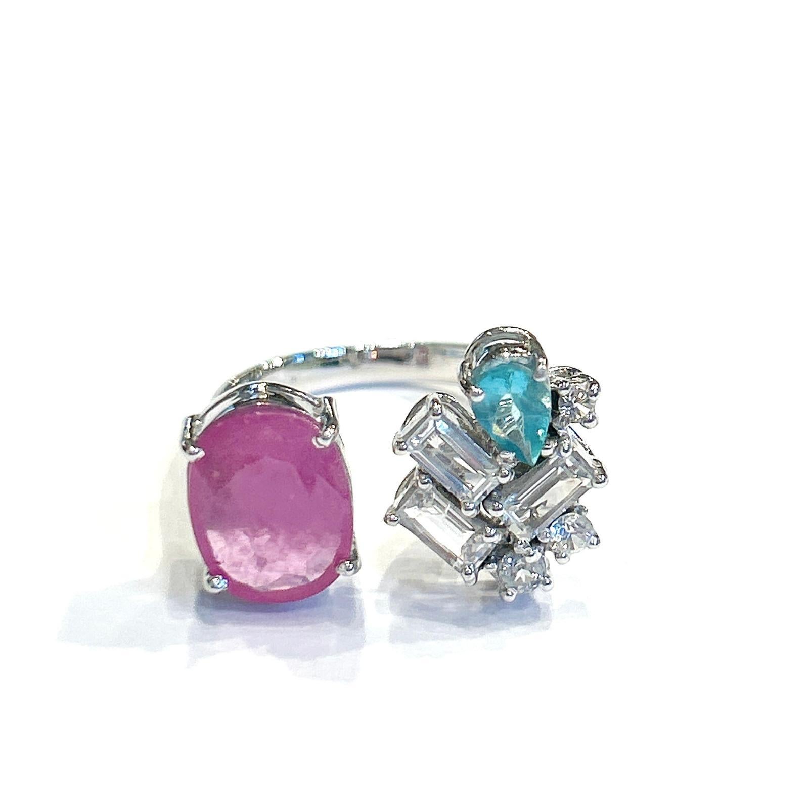 Oval Cut Bochic “Orient” Ruby,  Appetite, & Topaz Cocktail Ring Set In 18K Gold & Silver For Sale