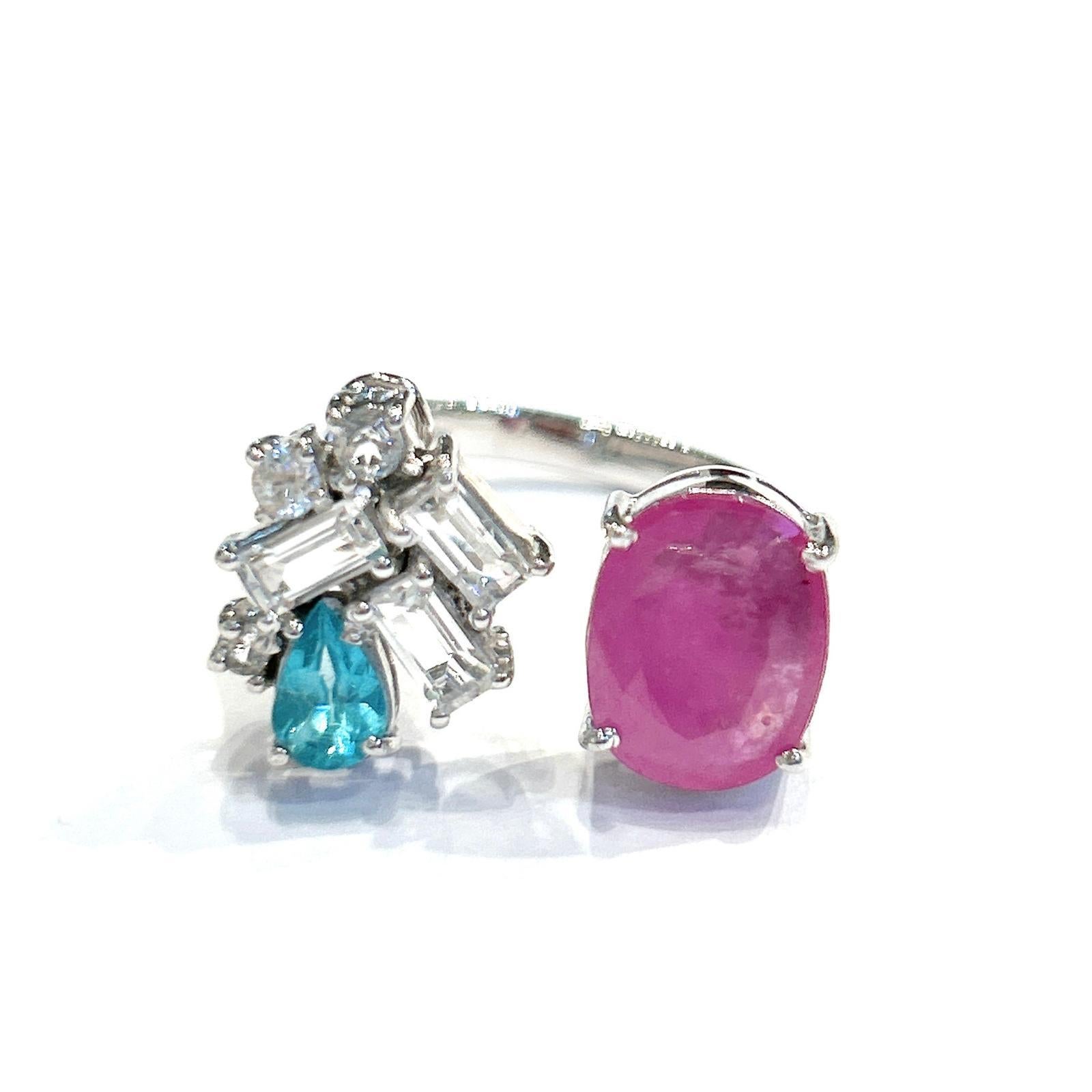 Women's or Men's Bochic “Orient” Ruby,  Appetite, & Topaz Cocktail Ring Set In 18K Gold & Silver For Sale