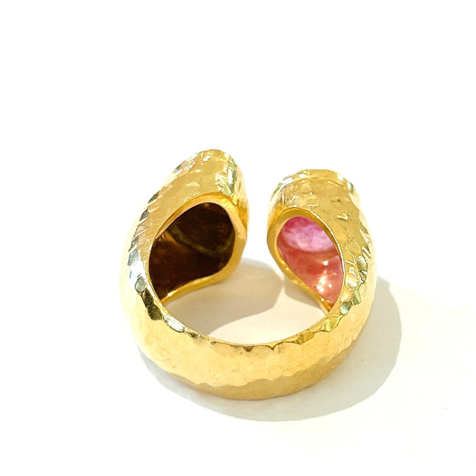 Cabochon Bochic “Orient” Ruby & Blue Opal Vintage 2 Gem Ring Set 18K & Silver  For Sale