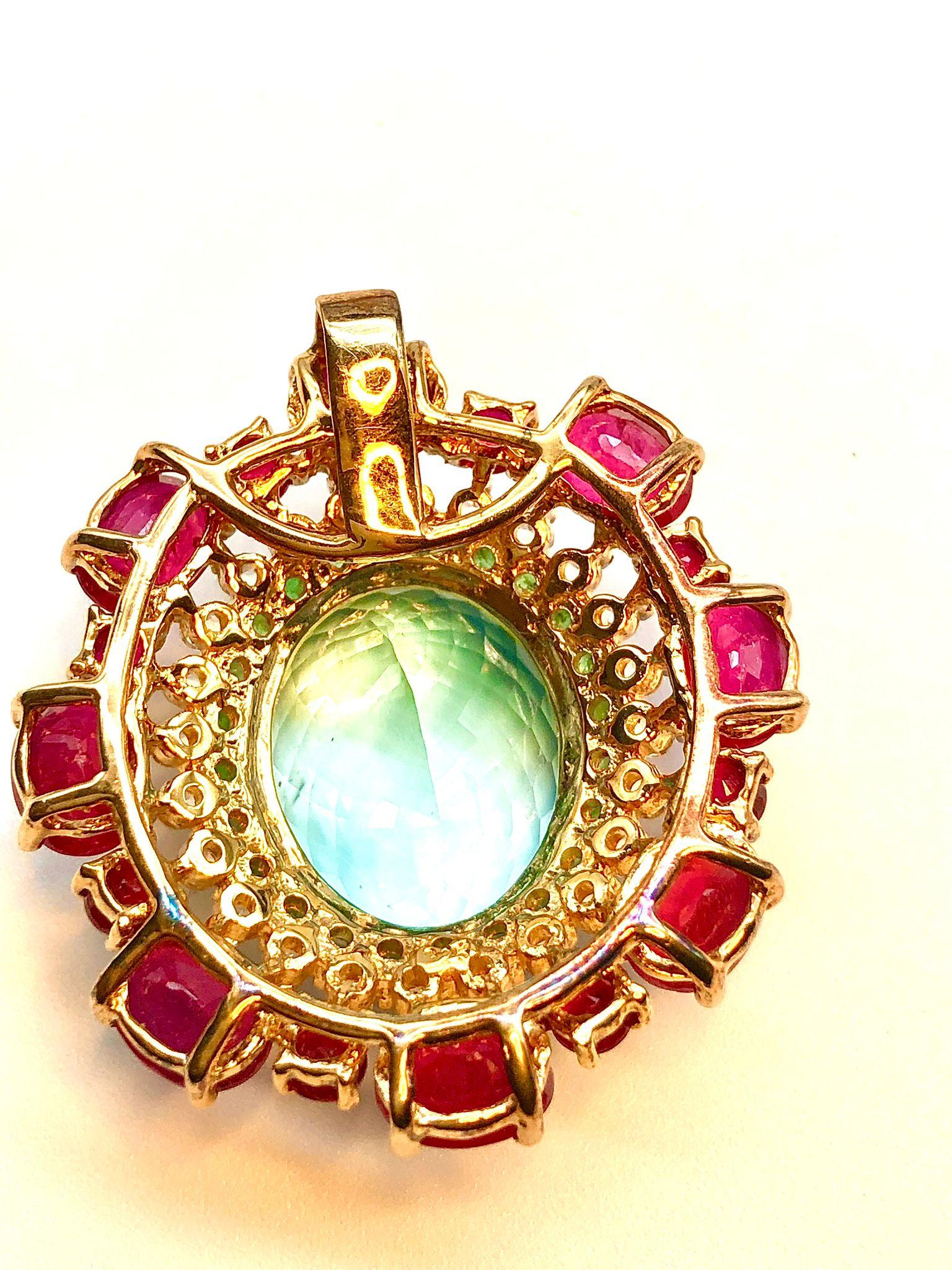 Bochic “Orient” Ruby, Blue Topaz & Diamond Brooch or Pendent Set In 18K Gold & In New Condition For Sale In New York, NY