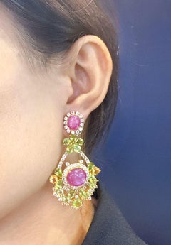 Bochic “Orient” Ruby, Citrin & Peridot Earrings Set In 18K Gold & Silver