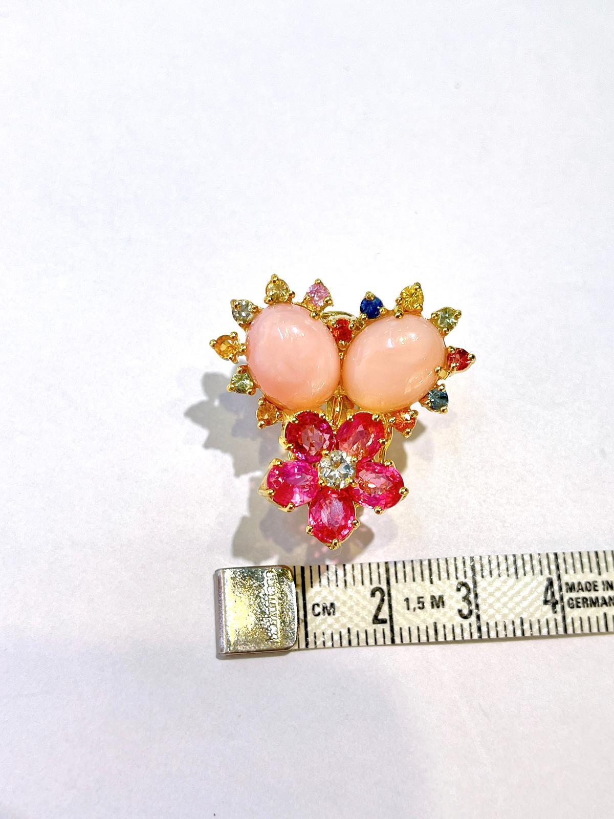 Bochic “Orient” Ruby, Coral & Multi Sapphire Earrings Set In 18K & Silver  For Sale 13