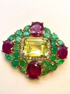 Bochic “Orient” Ruby & Emerald Brooch or Pendent Set In 18K Gold & Silver