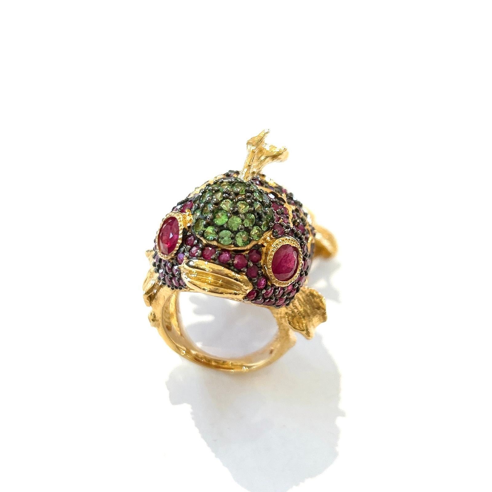 Belle Époque Anello da cocktail multi gemma con rubino e smeraldo 