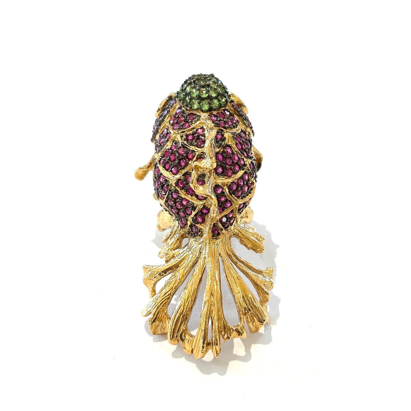Taglio brillante Anello da cocktail multi gemma con rubino e smeraldo 