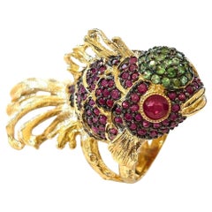 Bochic "Orient" Anillo de cóctel multigema de rubí y esmeralda en oro de 18 quilates y plata