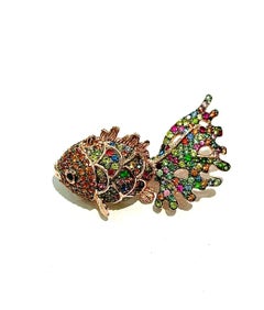 Bochic “Orient” Ruby, Emerald & Sapphire Brooch or Pendent Set In 18K Gold & Sil