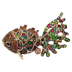 Bochic “Orient” Ruby, Emerald & Sapphire Brooch or Pendent Set In 18K Gold & Sil