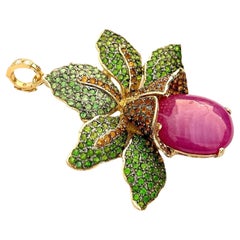 Bochic “Orient” Ruby, Emerald & Sapphire Brooch Set In 18K Gold & Silver