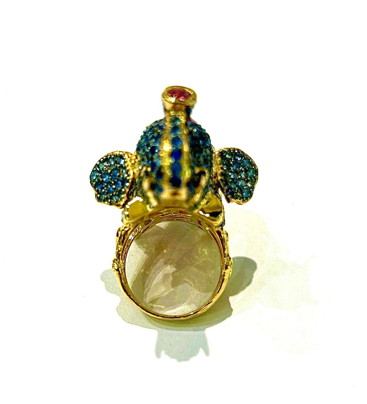Bochic “Orient” Ruby, Emerald & Sapphire Elephant Rings Set In 18K Gold & Silver en venta 6
