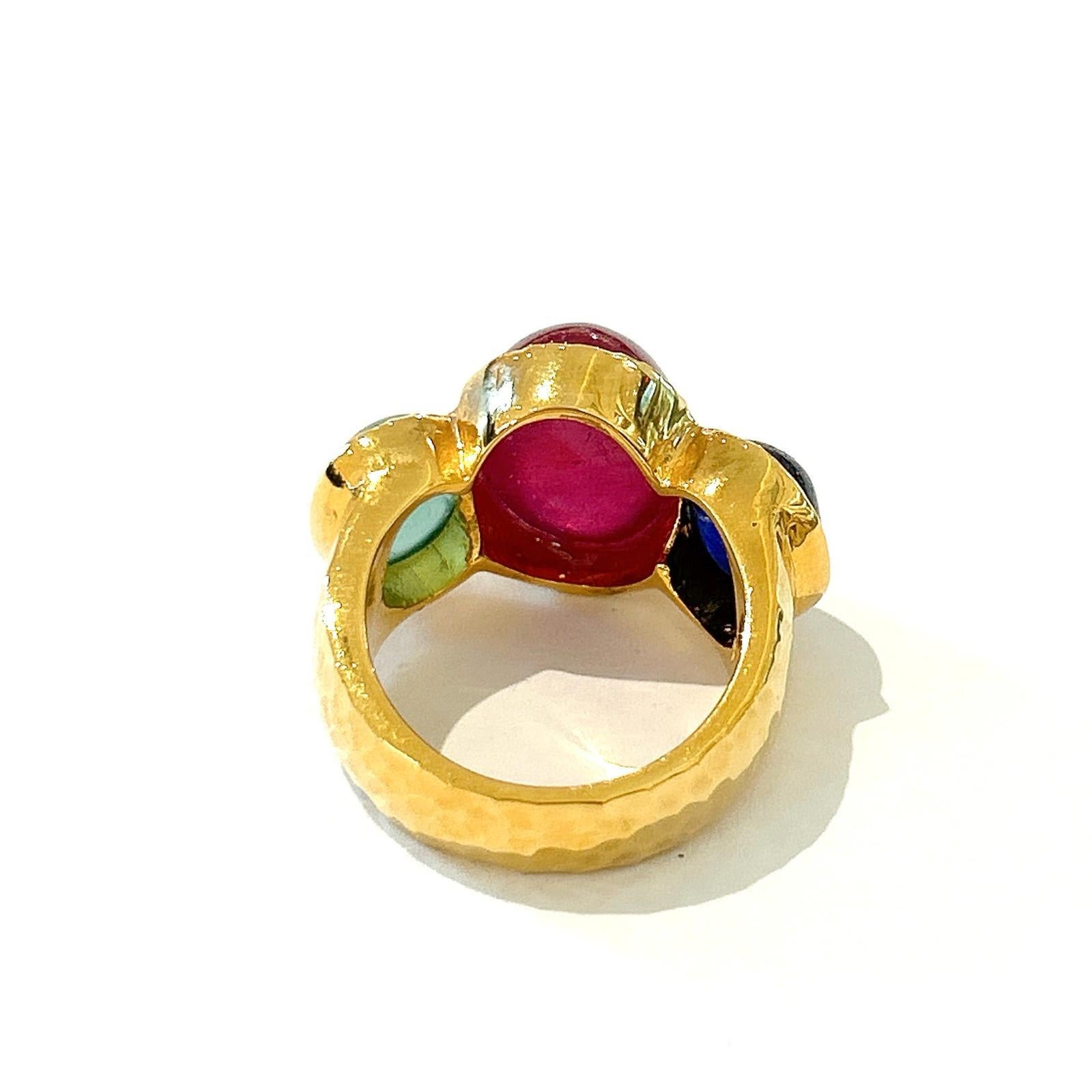Bochic “Orient” Ruby, Emerald & Sapphire Vintage 3 Gem Ring Set 18K & Silver In New Condition For Sale In New York, NY