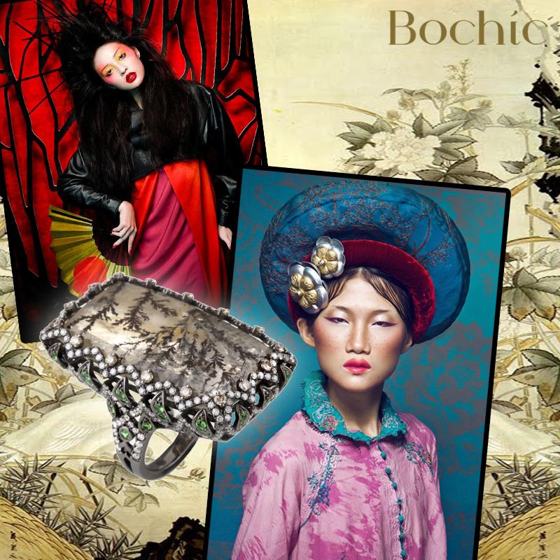 Bochic “Orient” Ruby, Emerald & Sapphire Vintage 3 Gem Ring Set 18K & Silver  For Sale 1