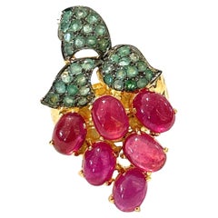 Bochic Orient Rubin, Smaragd & Saphir Vintage Cluster-Ring Set 18K & Silber 