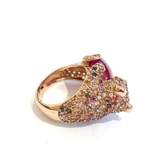 Bochic Orient Rubin & Fancy Color Saphir Ring aus 18 Karat Gold und Silber