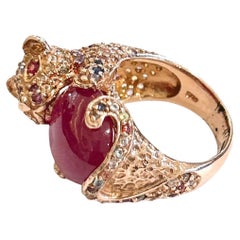 Bochic Orient Rubin & Fancy Color Saphir Ring aus 18 Karat Gold und Silber