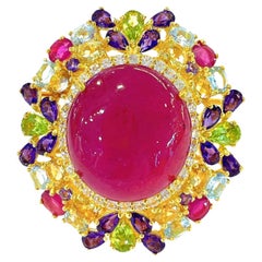 Bochic “Orient” Ruby & Fancy Multi Color Gems Cocktail Ring 18K Gold & Silver