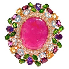 Bochic “Flamenco” Ruby & Fancy Multi Color Gem Cocktail Ring 18K Gold & Silver