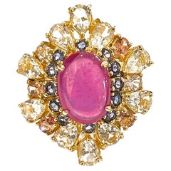 Bochic "Orient" Bague cocktail rubis et pierres fantaisies multicolores Or et argent 18K