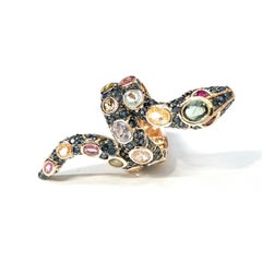 Bochic “Orient” Vintage Diamond Ruby & Sapphire Serpent Ring - 18K & Silver