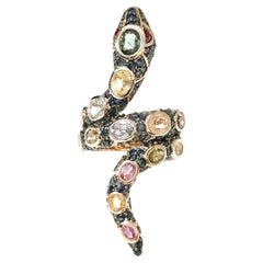 Bochic Orient Rubin & Fancy Saphir Schlange Cocktail-Ring Set 18K & Silber